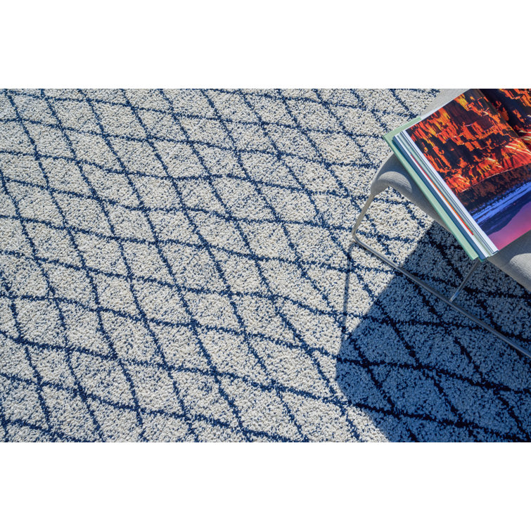 Ivory and Navy Geometric Handmade Synthetic 9' x 12' Area Rug