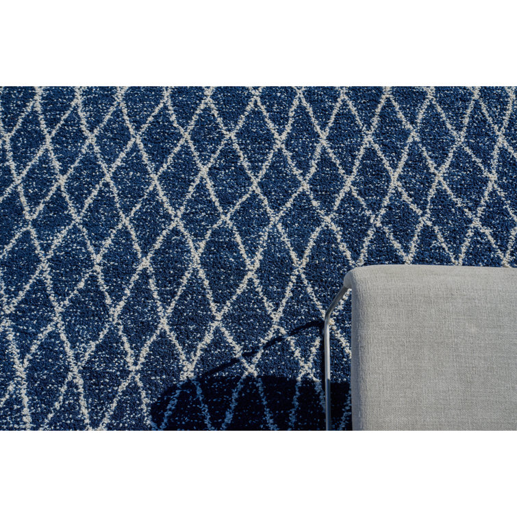 Ivory and Navy Geometric Handmade Synthetic 9' x 12' Area Rug