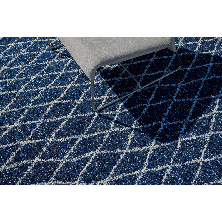 Ivory and Navy Geometric Handmade Synthetic 9' x 12' Area Rug