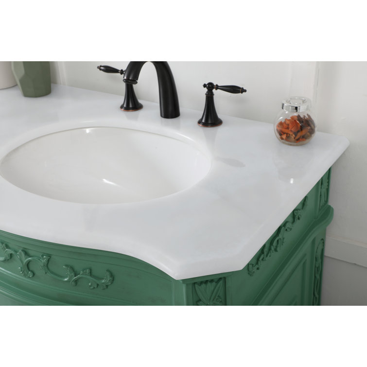 Vintage Mint Solid Wood Double Bathroom Vanity with Marble Top