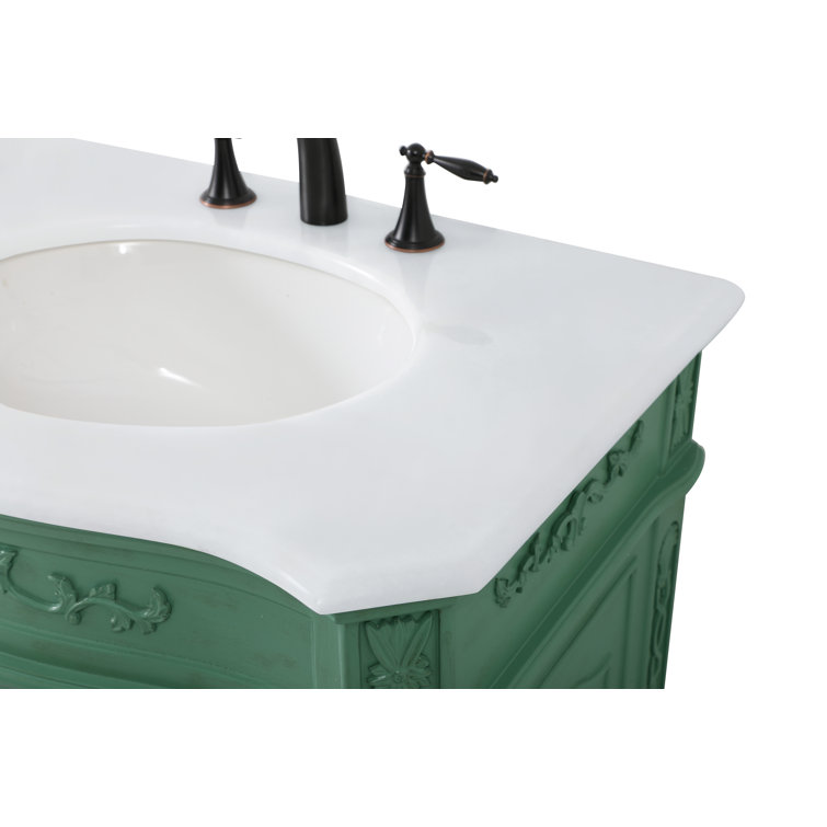 Vintage Mint Solid Wood Double Bathroom Vanity with Marble Top