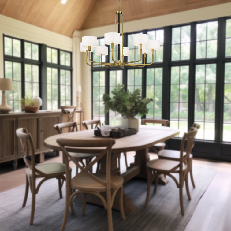 Chelsea Soft Brass 8-Light Chandelier with White Silk Shades