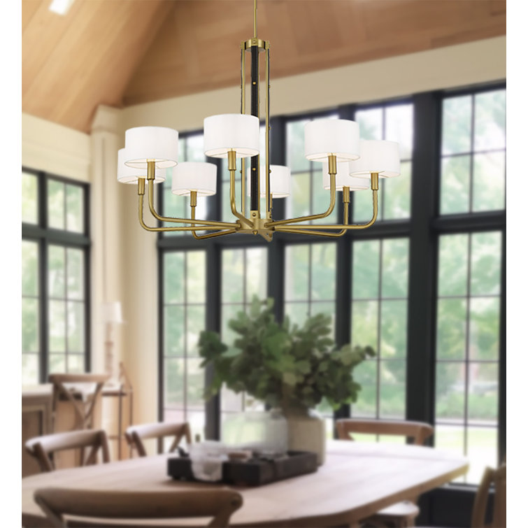 Chelsea Soft Brass 8-Light Chandelier with White Silk Shades