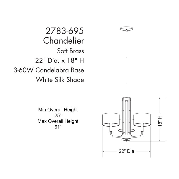 Elegant Soft Brass 3-Light Adjustable Chandelier with White Silk Drum Shades