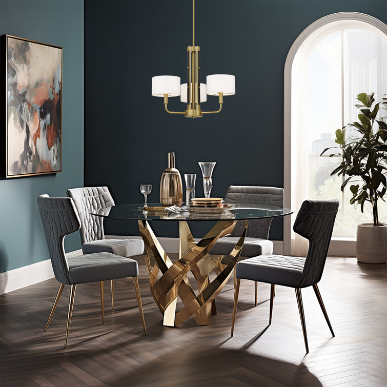 Elegant Soft Brass 3-Light Adjustable Chandelier with White Silk Drum Shades