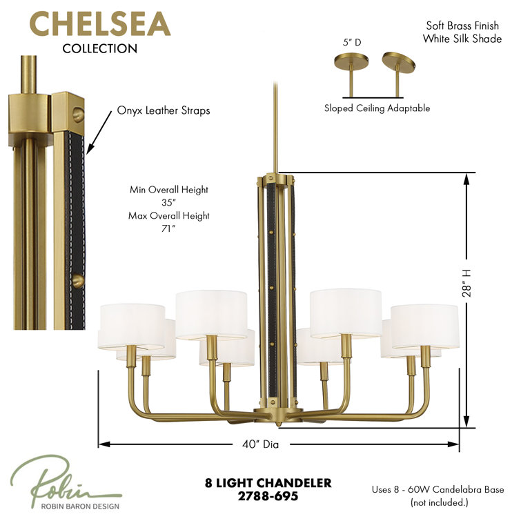 Chelsea Soft Brass 5-Light Chandelier with White Silk Shades