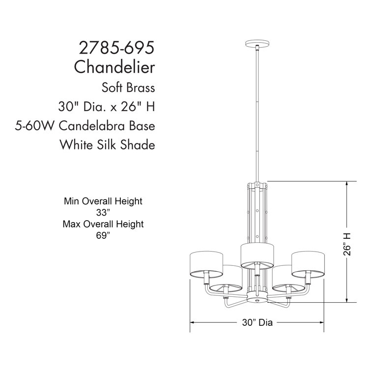 Chelsea Soft Brass 5-Light Chandelier with White Silk Shades