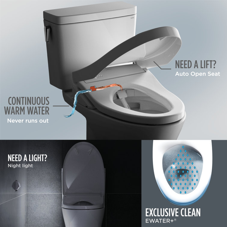 Cotton White Elongated Two-Piece Dual Flush Toilet with Bidet Seat