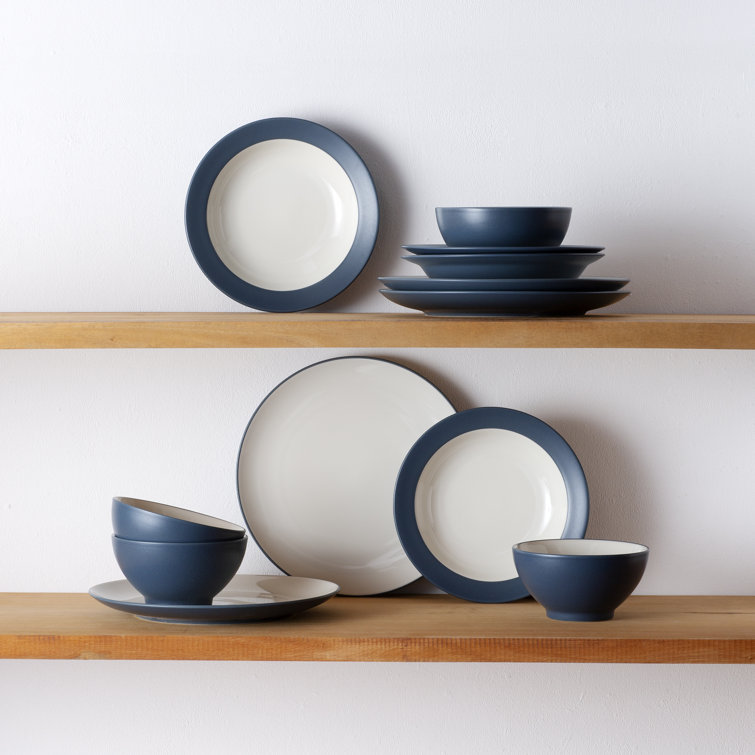 Blue and White Ceramic 12-Piece Dinnerware Set, Service for 4
