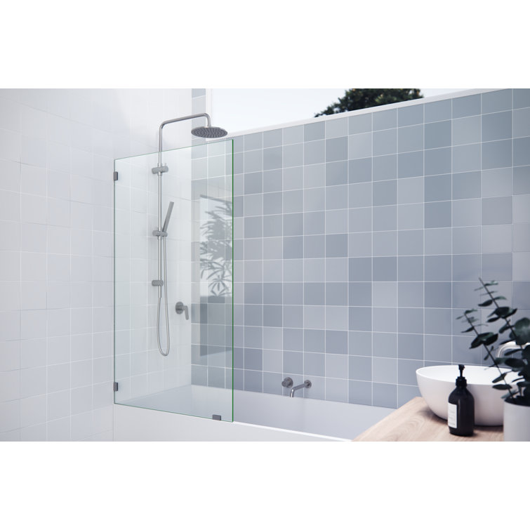 Brushed Nickel Frameless Fixed Glass Bathtub Shower Panel