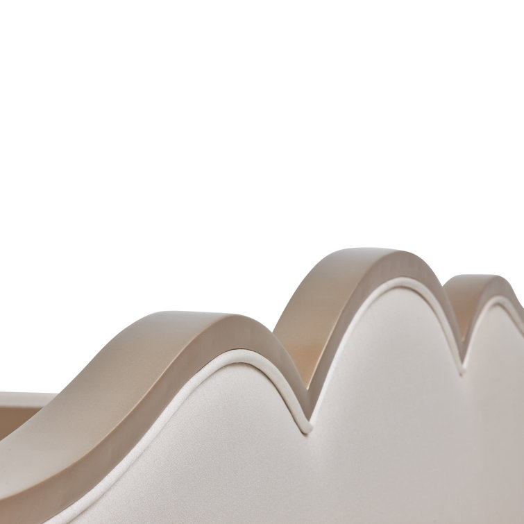 Beige Cream Queen Poster Bed with Tufted Upholstery and Acrylic Posts