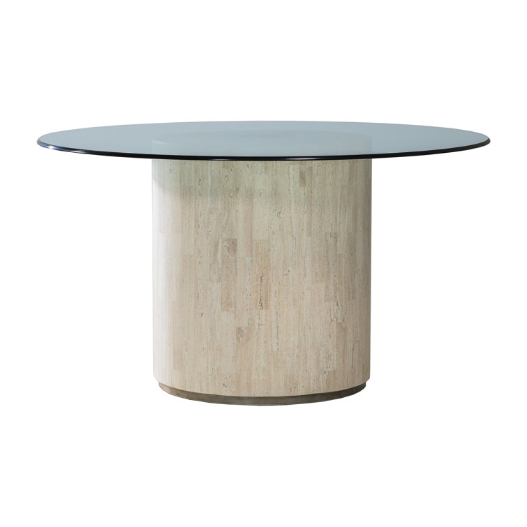 Beige Travertine and Glass Round Dining Table, 60 inch