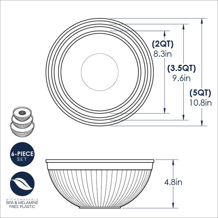 Earth-Tone Melamine 6-Piece Covered Bowl Set