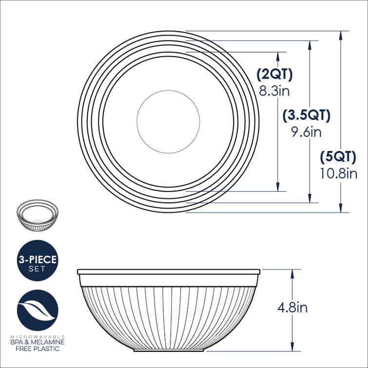 Earth-Tone 3-Piece Melamine Mixing Bowl Set