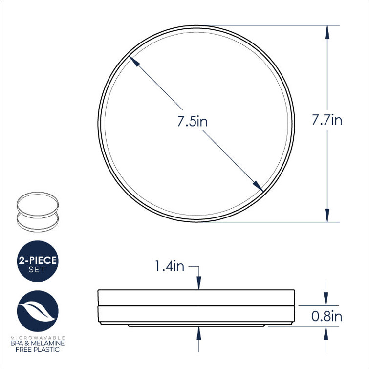 White 8-Inch Round Microwave-Safe Lunch Plates, Set of 2