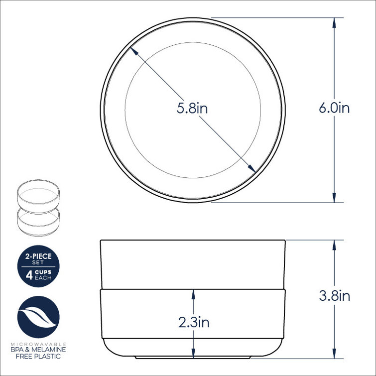 Set of 2 White Plastic Microwave Safe Soup and Salad Bowls