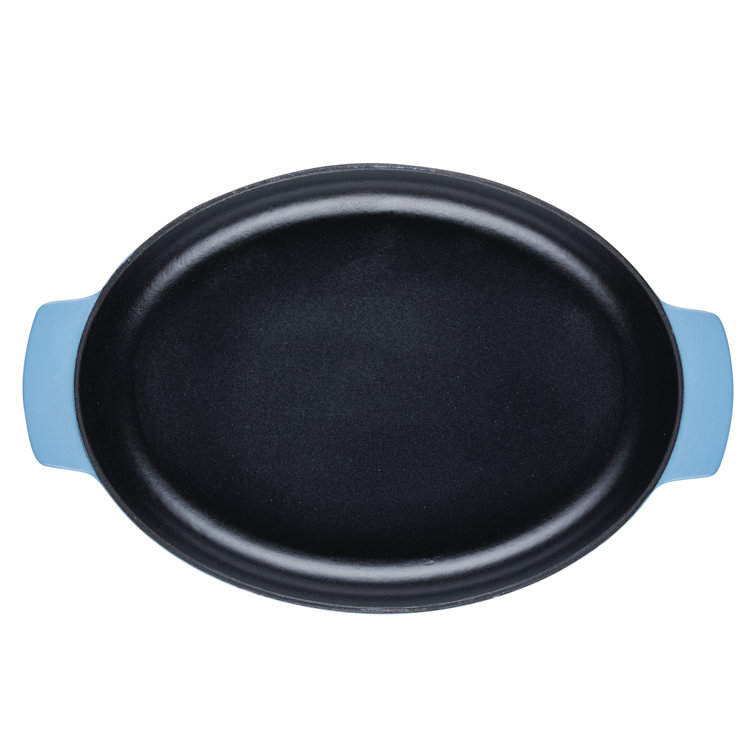 Blue Velvet Enameled Cast Iron Oval Roasting Pan with Handles, 2.5 Quart