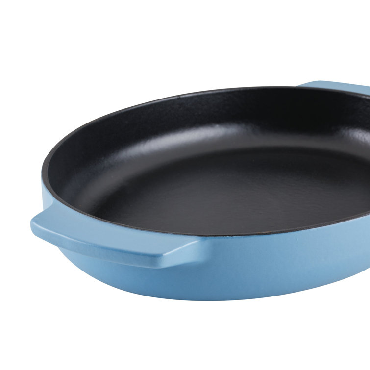 Blue Velvet Enameled Cast Iron Oval Roasting Pan with Handles, 2.5 Quart