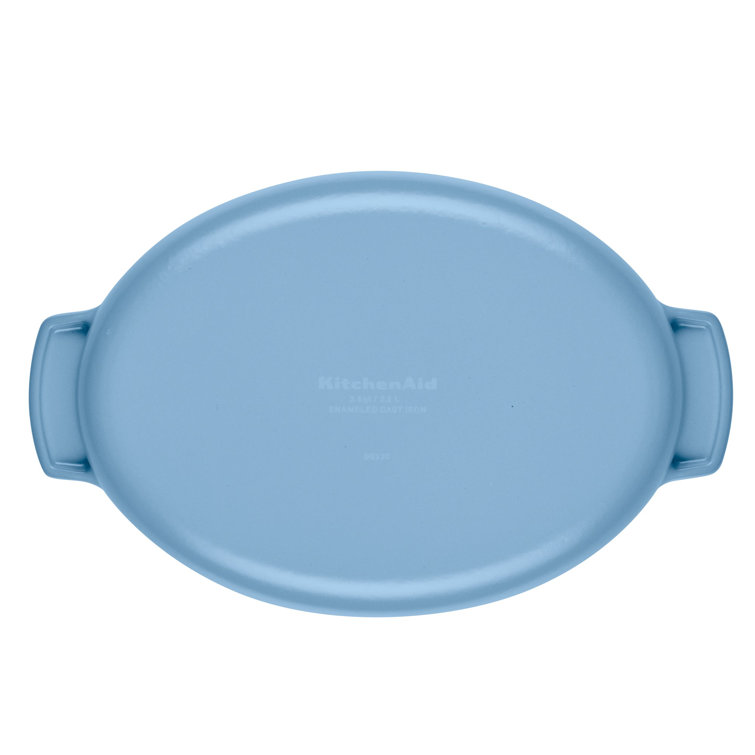 Blue Velvet Enameled Cast Iron Oval Roasting Pan with Handles, 2.5 Quart