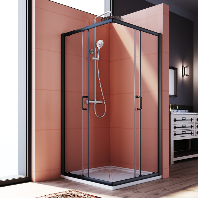 Matte Black Aluminum Framed Corner Shower Enclosure with Clear Tempered Glass
