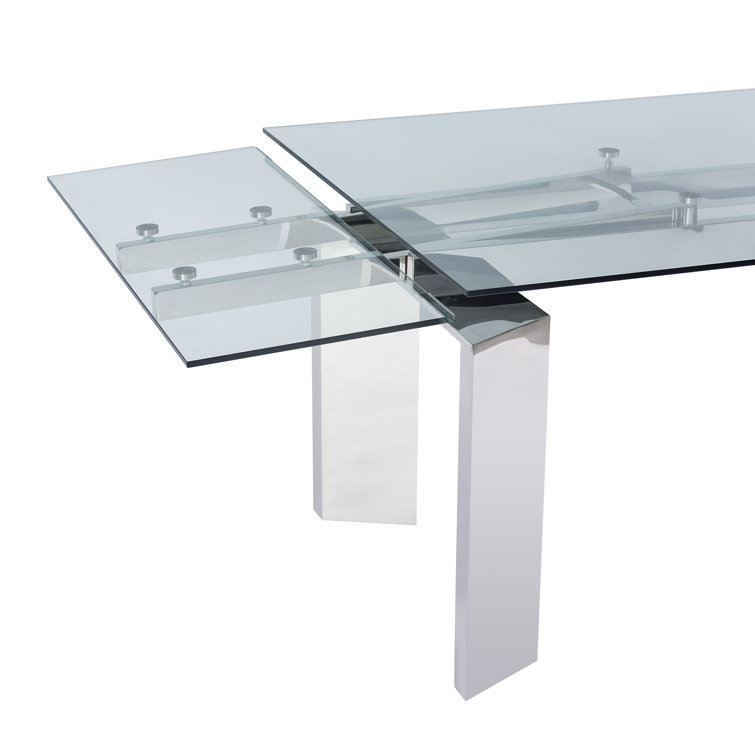 Viking Extendable Clear Glass Top Dining Table with Metal Base