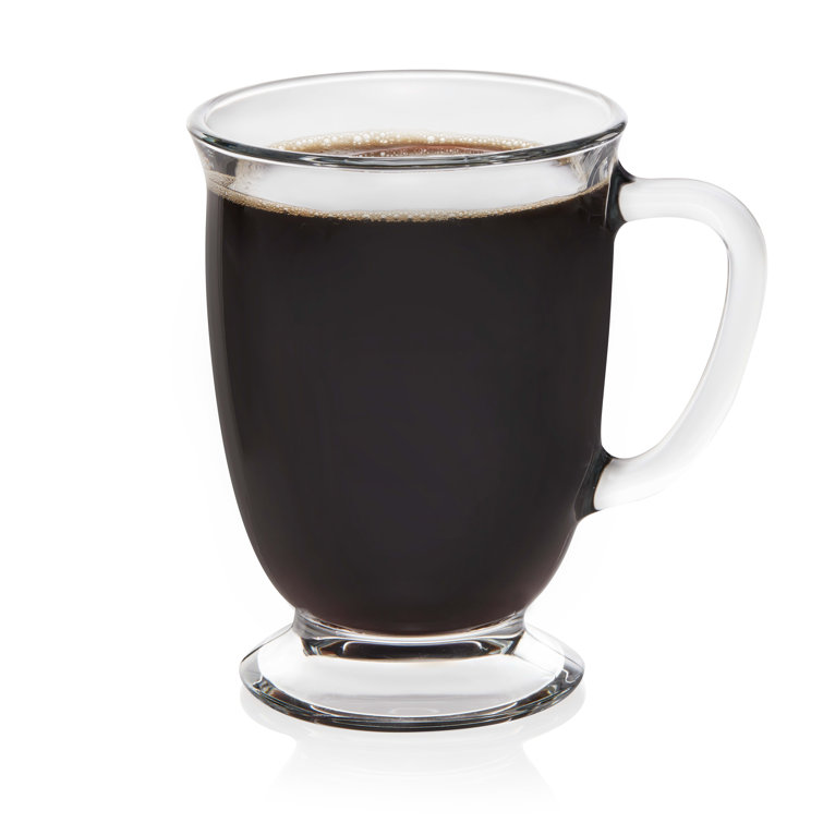 Libbey Kona Clear Glass Coffee Mugs, 16-ounce, Set of 6