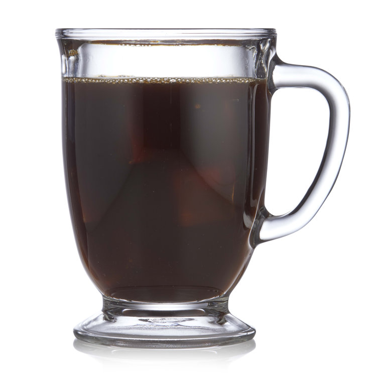 Libbey Kona Clear Glass Coffee Mugs, 16-ounce, Set of 6