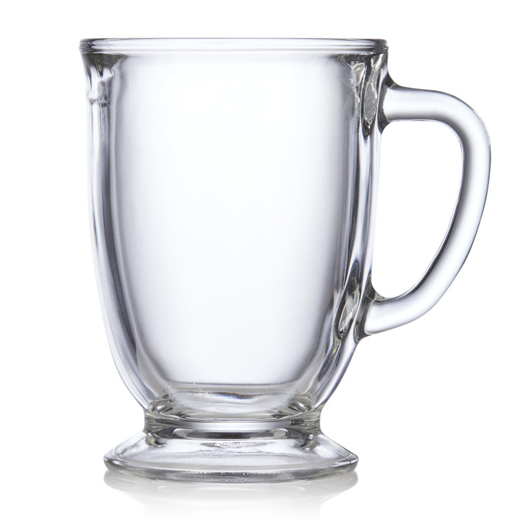 Libbey Kona Clear Glass Coffee Mugs, 16-ounce, Set of 6