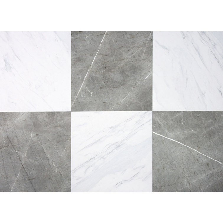 Bonneville 12" x 12" Grey and White Marble Peel and Stick Floor Tiles