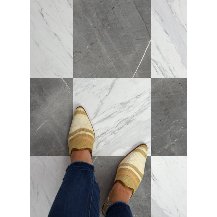 Bonneville 12" x 12" Grey and White Marble Peel and Stick Floor Tiles