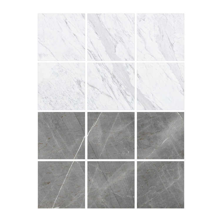 Bonneville 12" x 12" Grey and White Marble Peel and Stick Floor Tiles