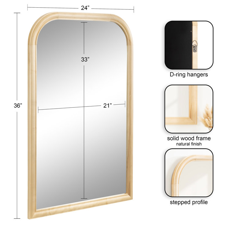 Natural Arched Wooden Wall Mirror 36" x 24"