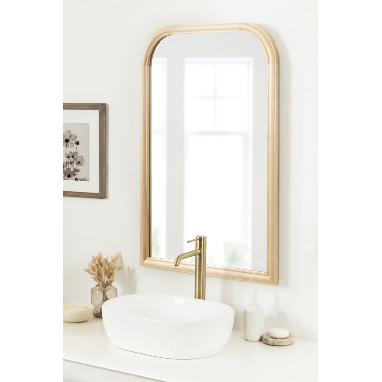 Natural Arched Wooden Wall Mirror 36" x 24"