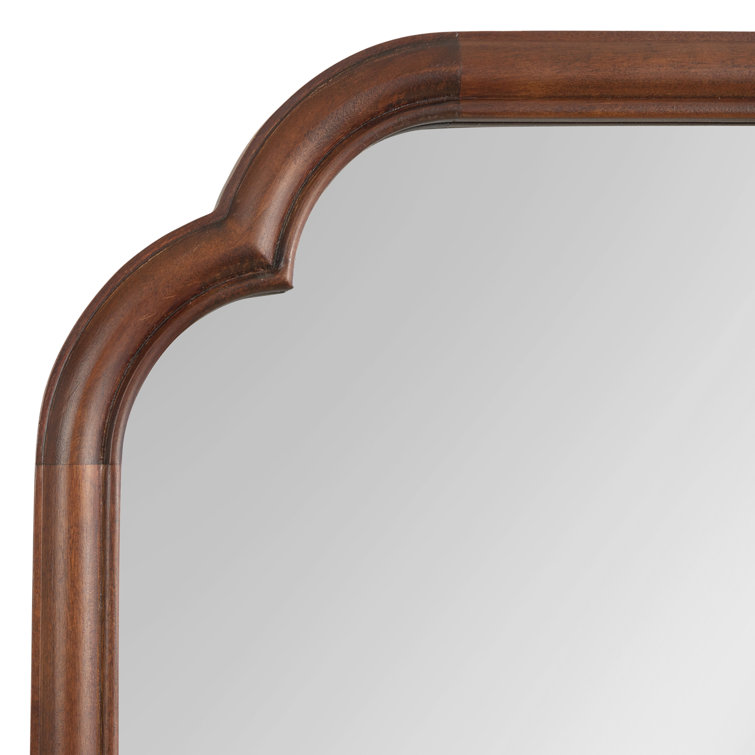 Walnut Brown Scalloped Wooden Rectangular Wall Mirror