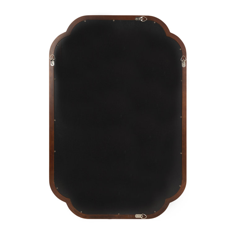 Walnut Brown Scalloped Wooden Rectangular Wall Mirror