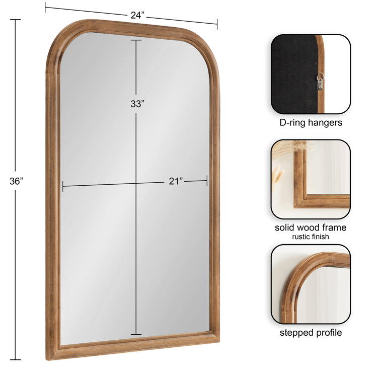 Rustic Brown Arched Wooden Bathroom Wall Mirror 36" x 24"