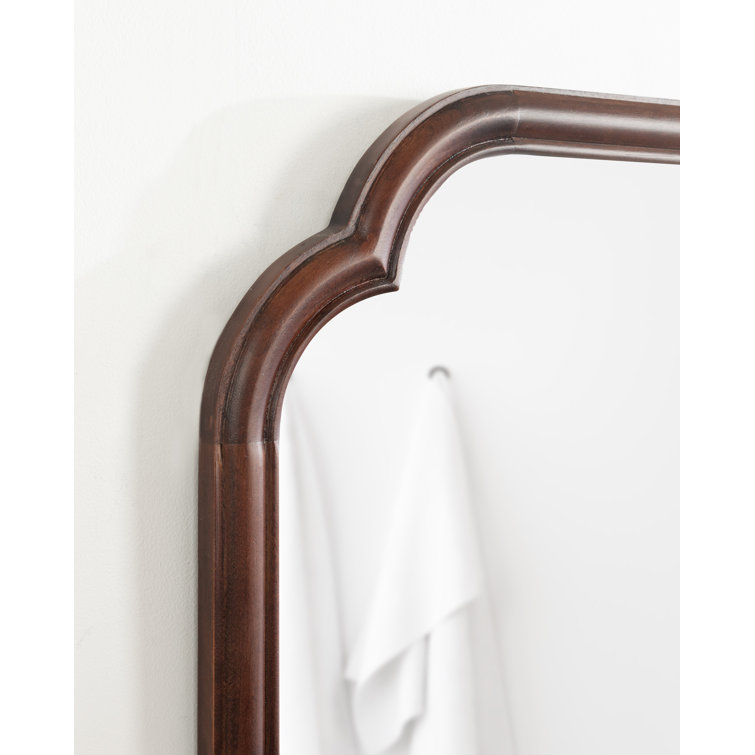 Walnut Brown Scalloped Wooden Rectangular Wall Mirror