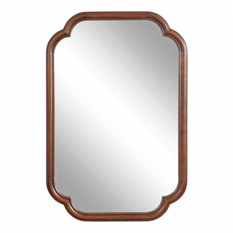 Walnut Brown Scalloped Wooden Rectangular Wall Mirror