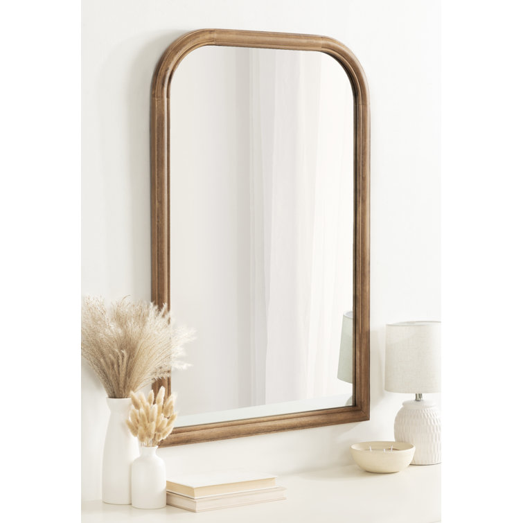 Rustic Brown Arched Wooden Bathroom Wall Mirror 36" x 24"