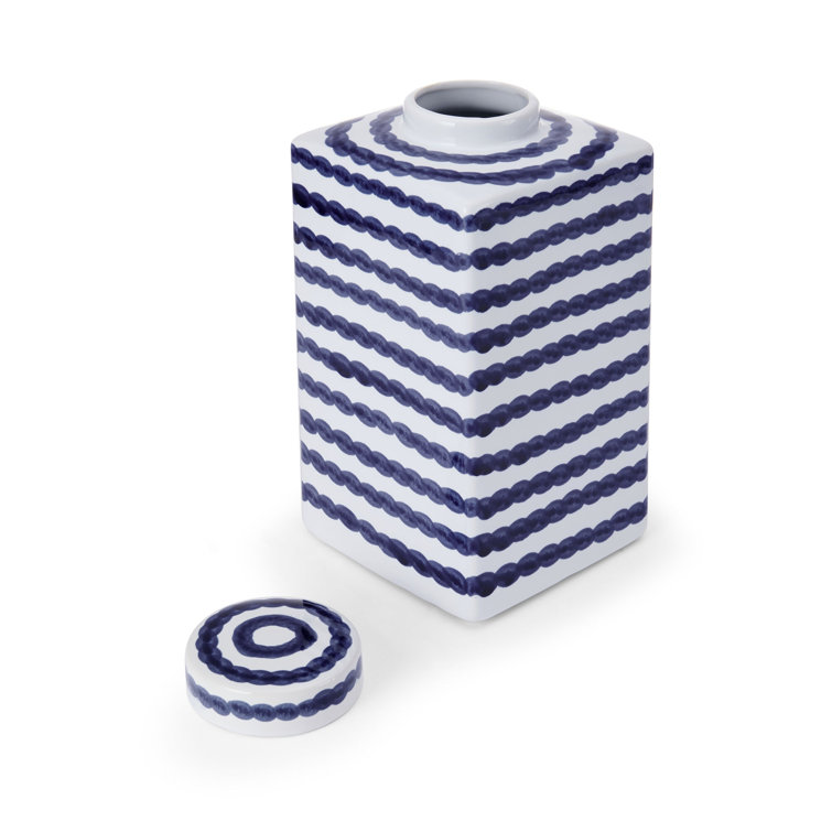 Blue and White Ceramic Ginger Jar with Lid, 6-Inch