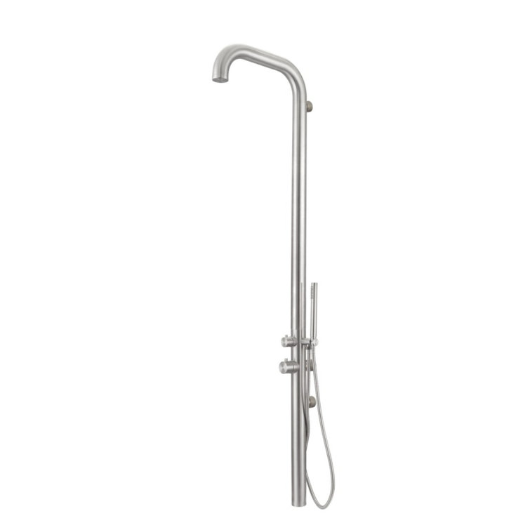 Brushed Stainless Steel Wall Mounted Outdoor Shower with Handheld Rain Head