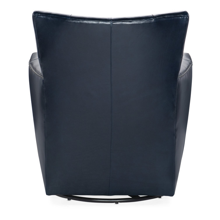 Hamptons Blue Leather Swivel Accent Chair with Nailhead Trim