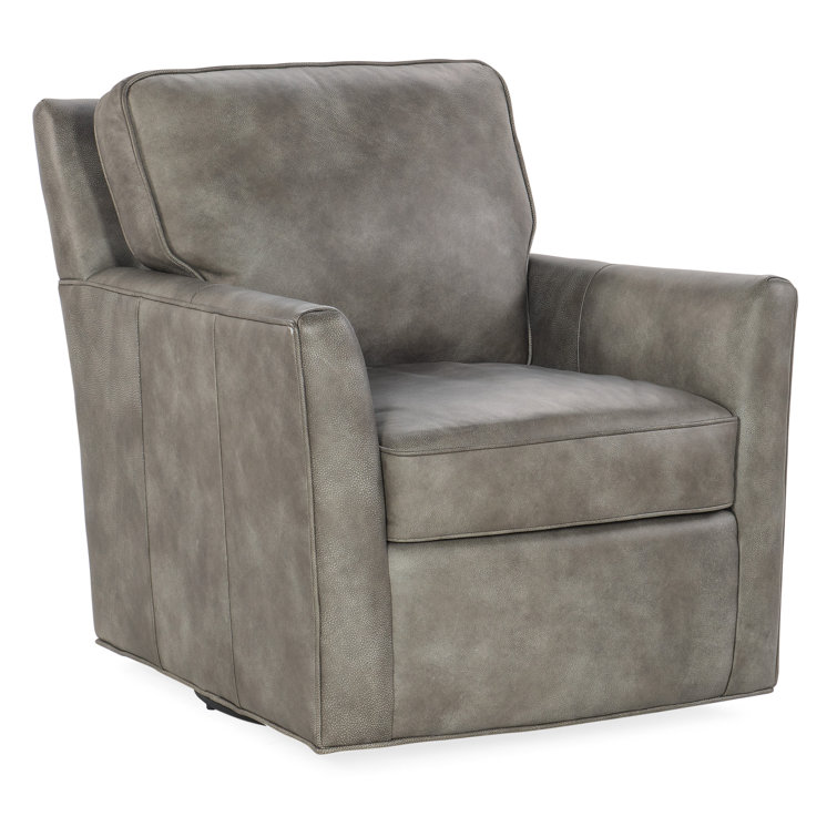 Gray Leather Swivel Accent Chair with Manufactured Wood Frame