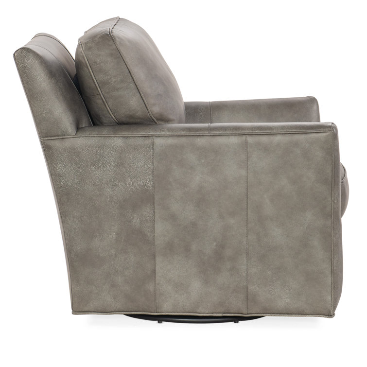 Gray Leather Swivel Accent Chair with Manufactured Wood Frame
