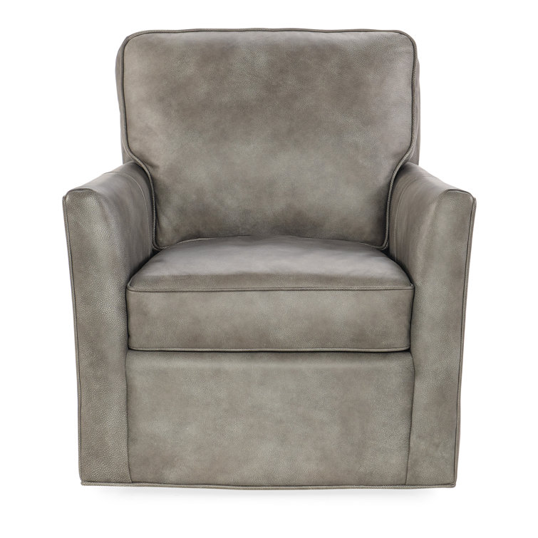 Gray Leather Swivel Accent Chair with Manufactured Wood Frame