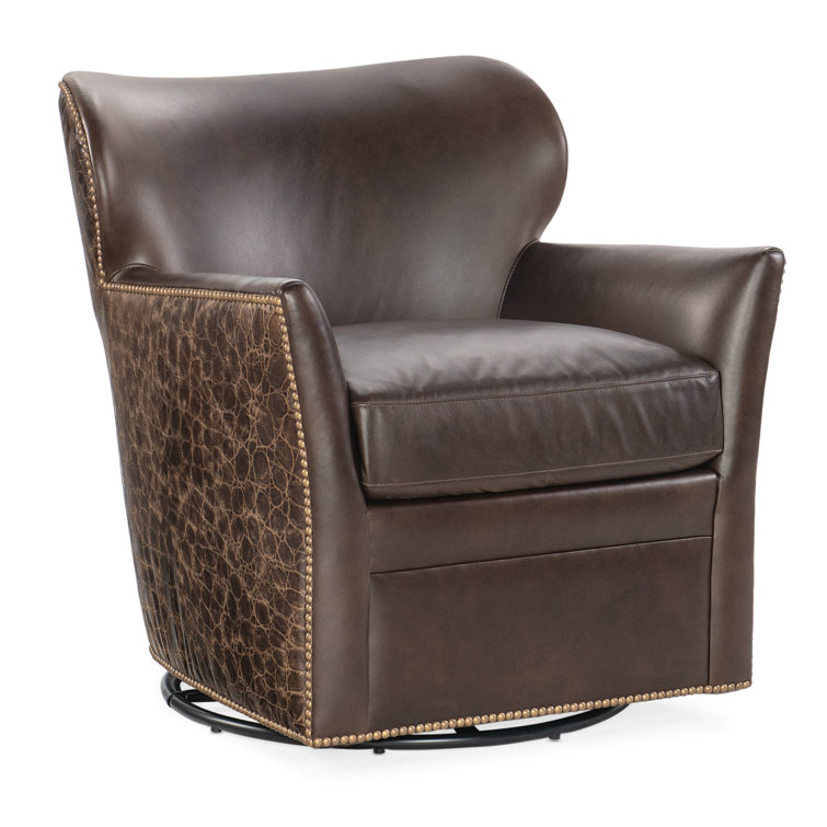 Kenya Hearth Brown Leather Swivel Wingback Chair