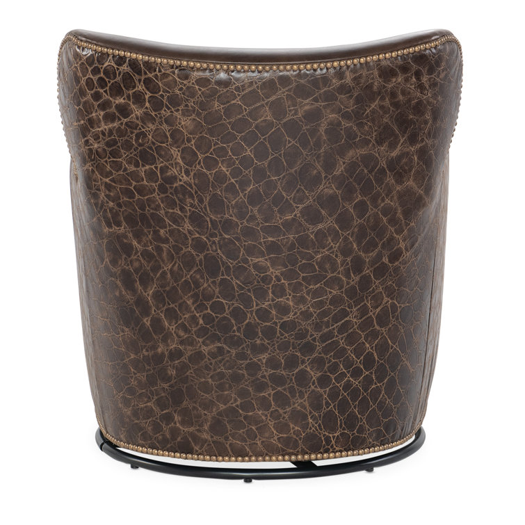 Kenya Hearth Brown Leather Swivel Wingback Chair