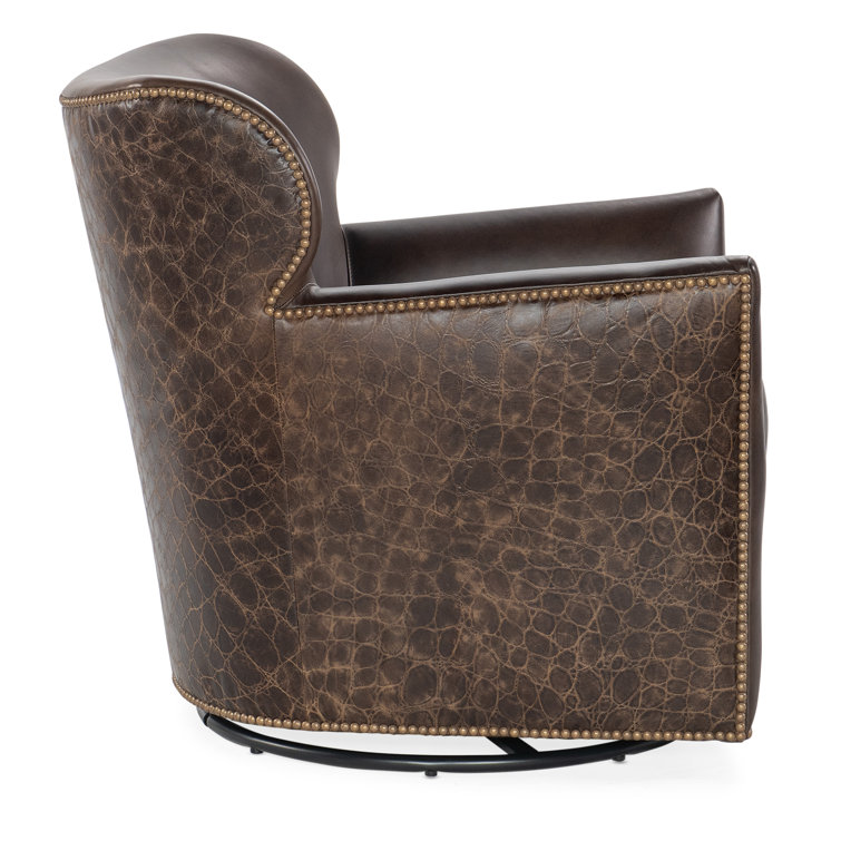 Kenya Hearth Brown Leather Swivel Wingback Chair