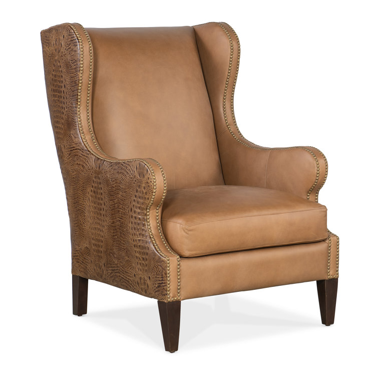 Heaven 30" Wide Brown Leather Wingback Chair with Dark Wood Legs