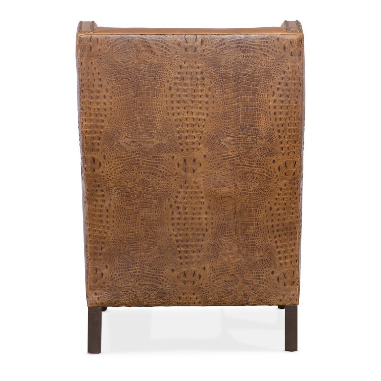 Heaven 30" Wide Brown Leather Wingback Chair with Dark Wood Legs